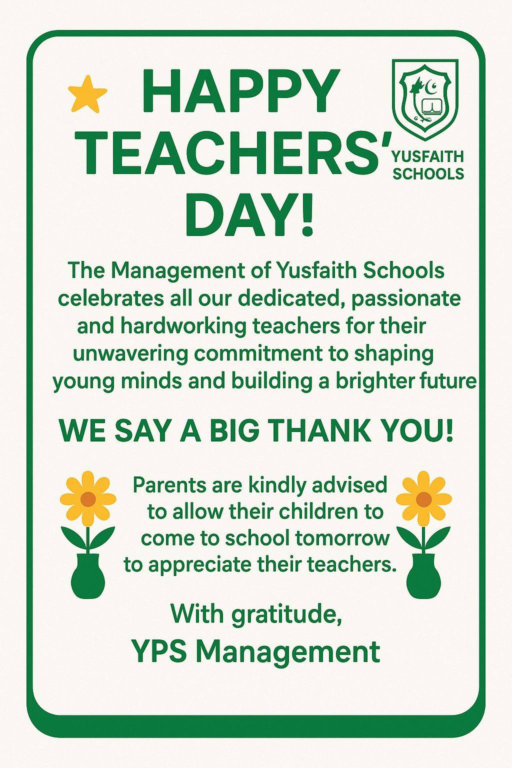 YusFaith Schools Teachers Day Celebration